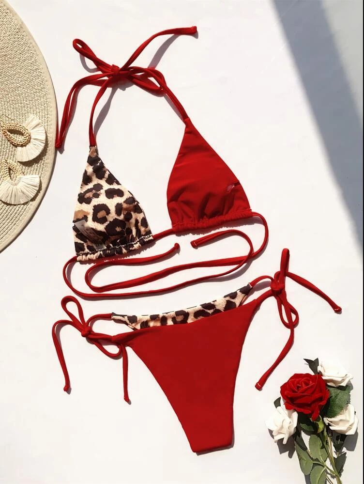 Bra&Panty Set Bra Category Polyester Fabric Type 2 Pieces Set Quantity Women's Solid Color Leopard 2 Pieces Set Bikinis Swimwear