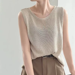夏季新款休闲宽松显瘦无袖外穿纯色短款百搭针织衫马甲背心女上衣
