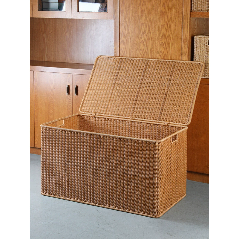 Скандинавский очень большой ящик для хранения, пластиковый ротанговый водонепроницаемый ящик для хранения с откидной крышкой, одеяло, хранилище для одежды, крест