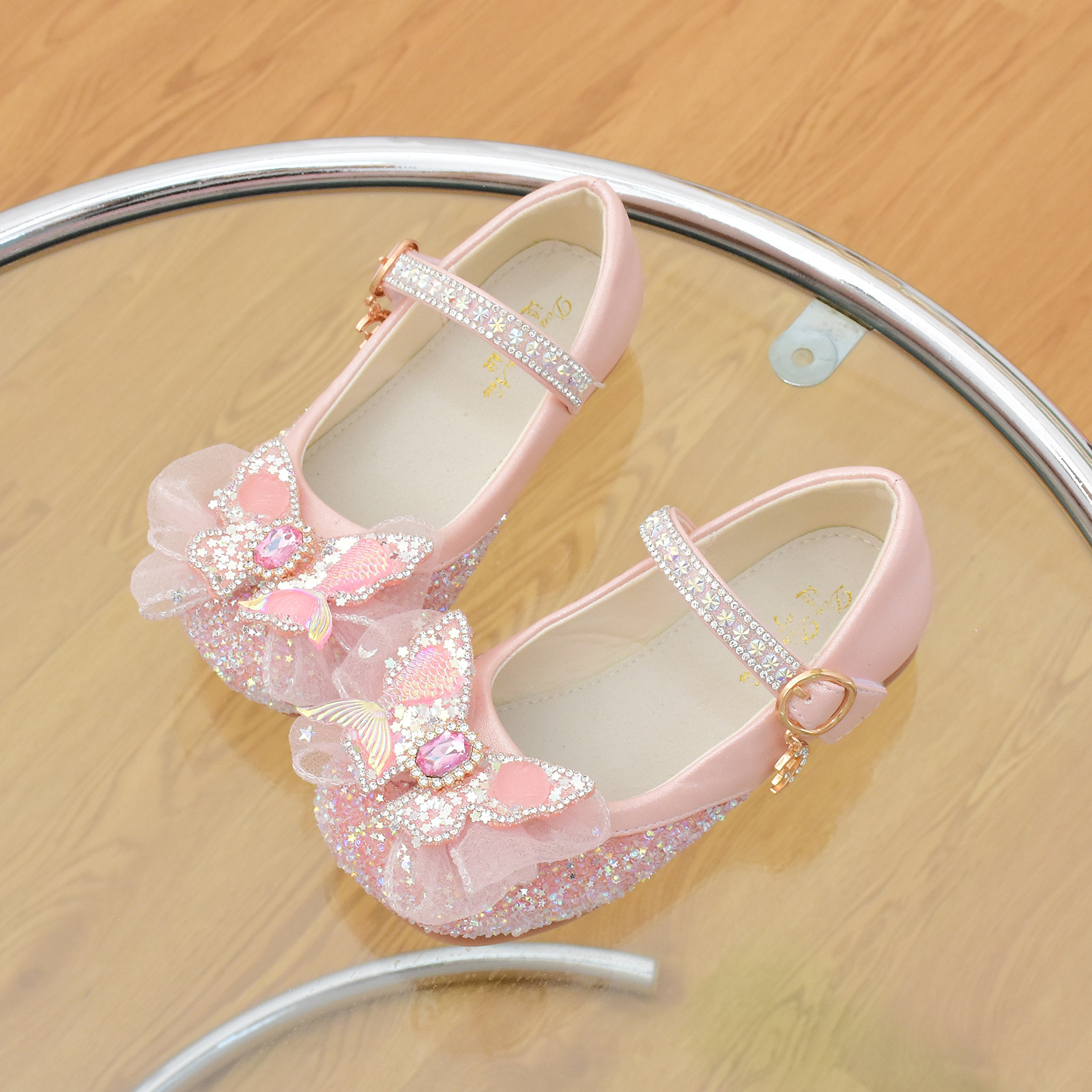 Girls' Crystal Shoes, New Spring/Autumn Style, Mermaid Princess Shoes, White Floral Shoes, Soft-Soled Leather Shoes, Baby Children's Single Shoes