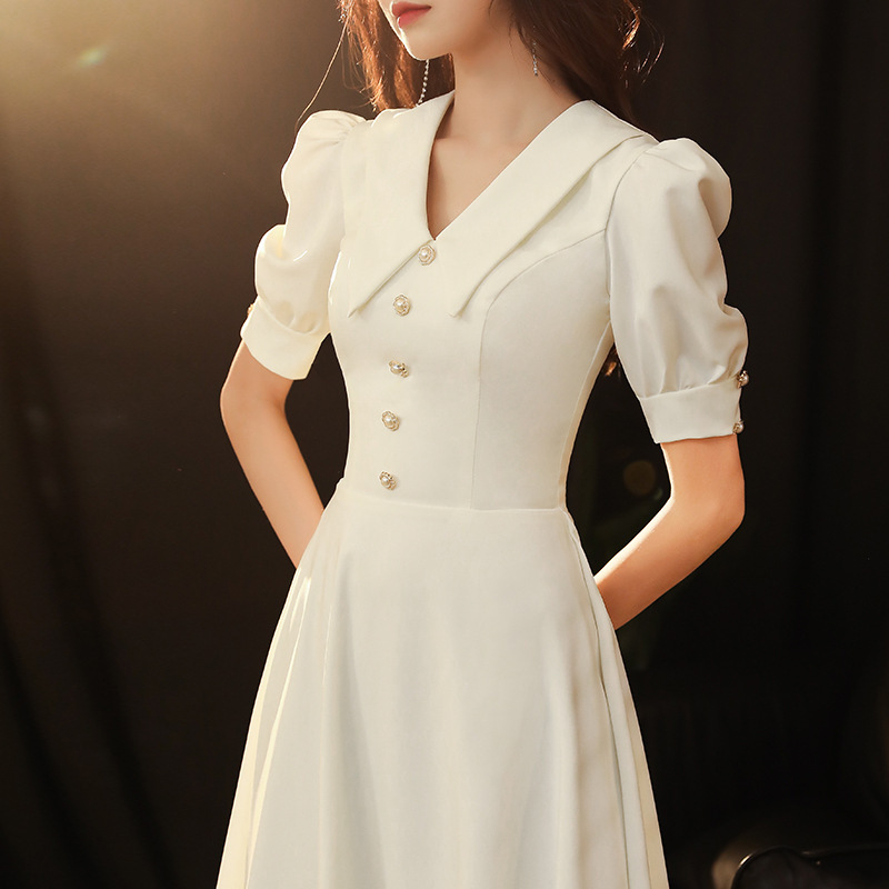 White Cocktail Dress 2026 Summer New Style Elegant Socialite Mid-Length Casual Simple Wedding Dress for Marriage Registration White Cocktail Dress 2026 Summer New Style Elegant Socialite Mid-Length Casual Simple Wedding Dress for Marriage Registration