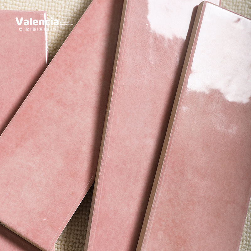 Retro Pink Gradient Handmade Long Brick Spanish Glazed Brick Popular Background Wall Kitchen Bathroom Tiles