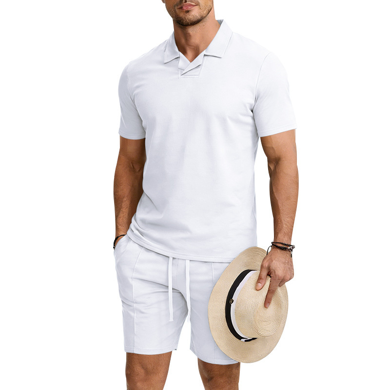 Men's Quick-Dry Short Sleeve Shirt & Shorts Set, Casual Sportswear With Collar For Summer Outdoor Activities, Lightweight Polyester Activewear_viptrois.com
