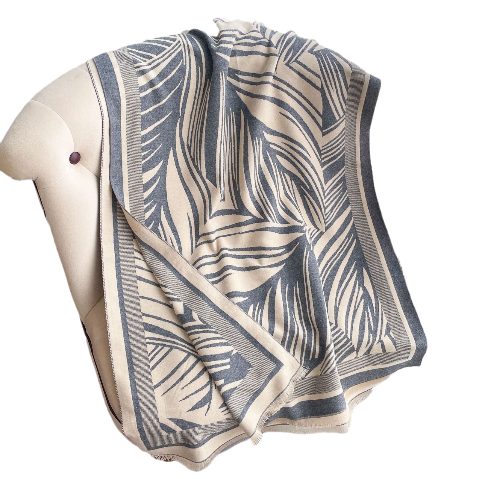 Mujeres de invierno coreana estilo universal bufandas de cuello impresión de hojas largas bufandas cálidas mujeres imitación de cachemir con un chal