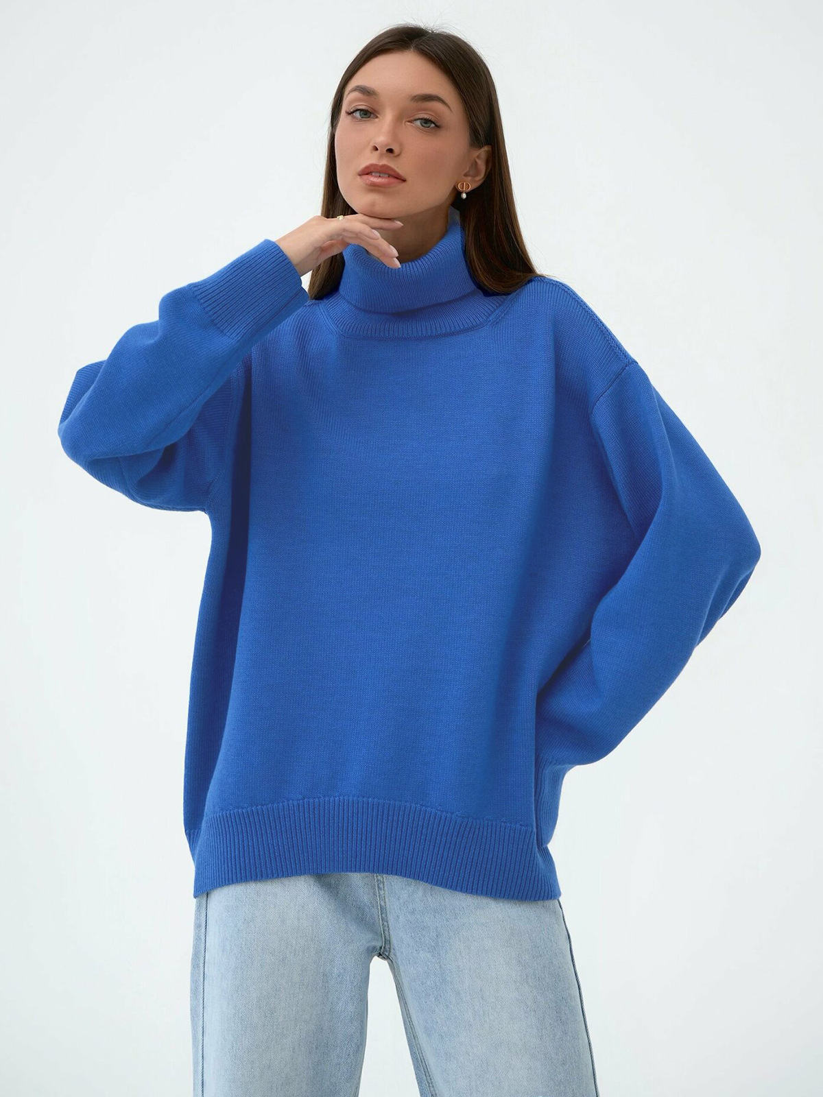 Suéter de cuello alto de Amazon transfronterizo para mujer 2025 Suéter suelto de otoño e invierno europeo y americano Suéter clásico de color sólido de todo fósforo