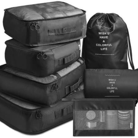 Set de bolsas de viaje de sarga, organizadores de ropa 6–8 piezas para maleta.