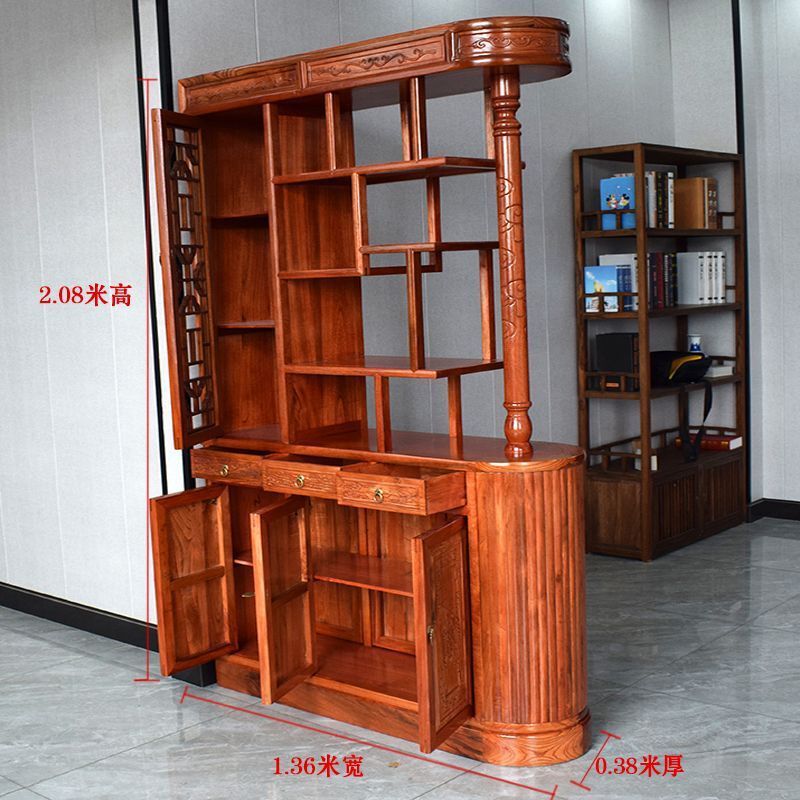 新中式仿古实木家用入户门龙柱玄关柜双面屏风隔断客厅遮挡福字柜|undefined