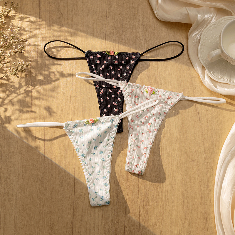 Sexy thin-strap thong, sweet floral panties for women, pure desire style, bow T-back panties, popular cross-border export G-string panties Sexy thin-strap thong, sweet floral panties for women, pure desire style, bow T-back panties, popular cross-border export G-string panties