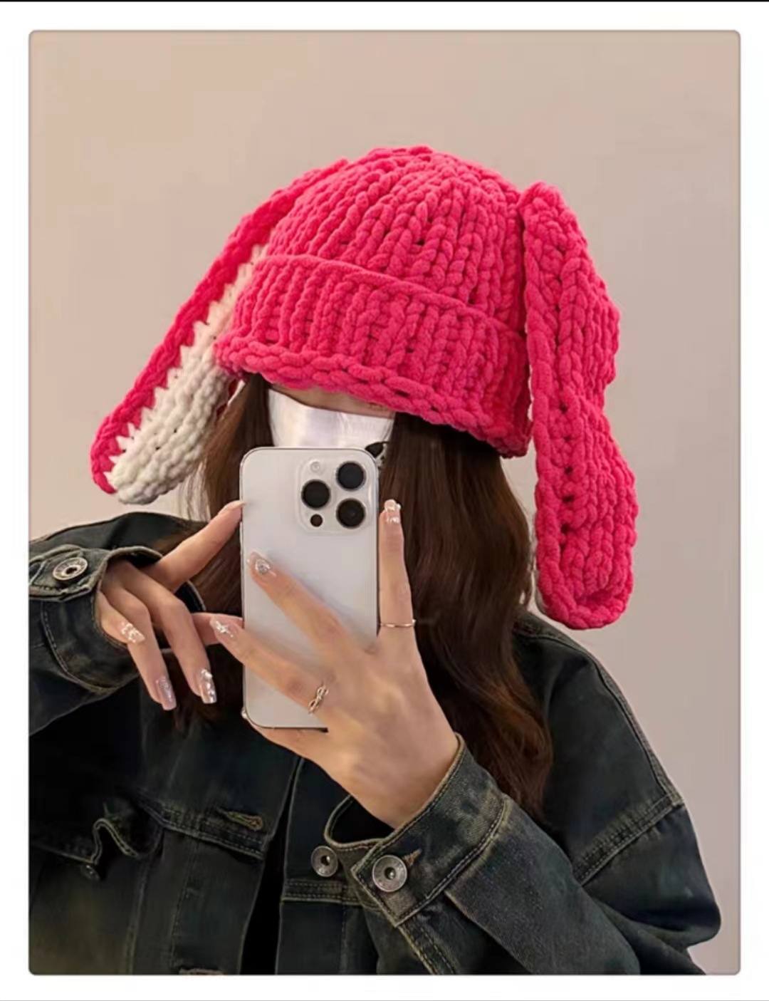 Nouveau dessin animé oreilles de lapin mignonnes et douces chapeau tricoté à la main avec du fil de laine pour la chaleur polyvalente et le visage des enfants mettant en valeur un petit chapeau en laine_voghion.com