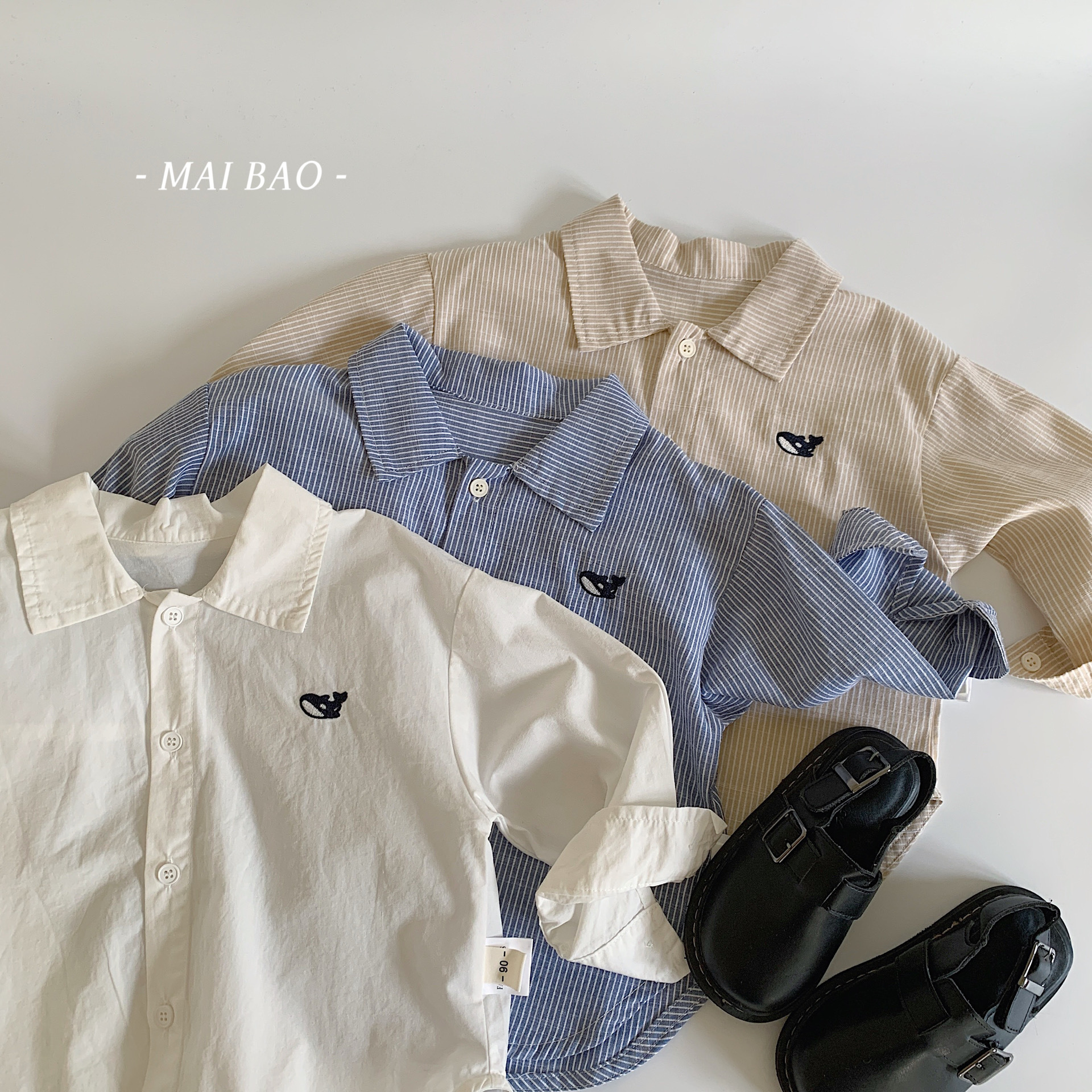 Camisas infantiles de Mai Bao 2025, chaqueta de bebé coreana de otoño, camisa casual simple, camisa de otoño para niños y niñas.