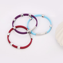 跨境热销不锈钢四环扁款硅胶手环情侣简约百搭负离子硅胶手环手镯