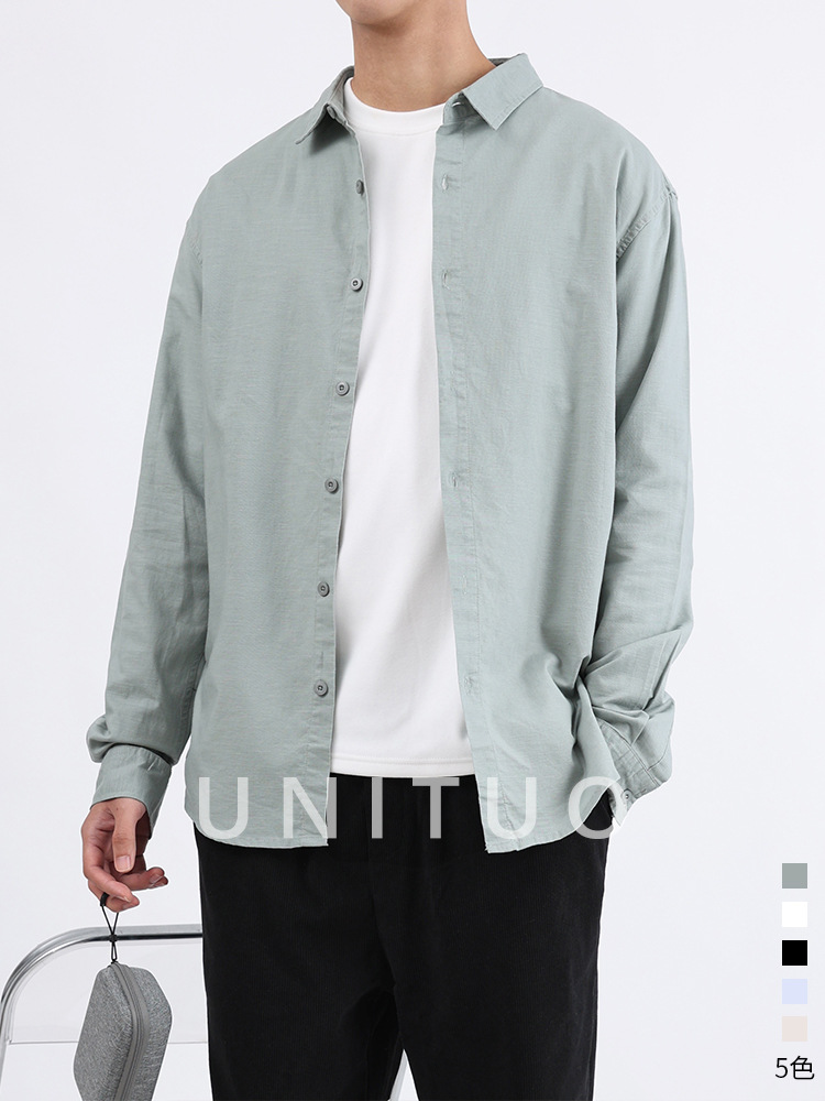 Hombres lino de manga larga camisa de hombre primavera y otoño camisa de alto nivel camisa casual suelta chaqueta de hombre