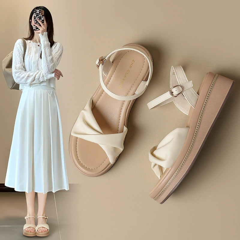 Женские сандалии ZHR: универсальные, стильные, на толстой подошве (5 см), на танкетке, новинка 2025 года, легкие и модные, с пряжкой, для прогулок.