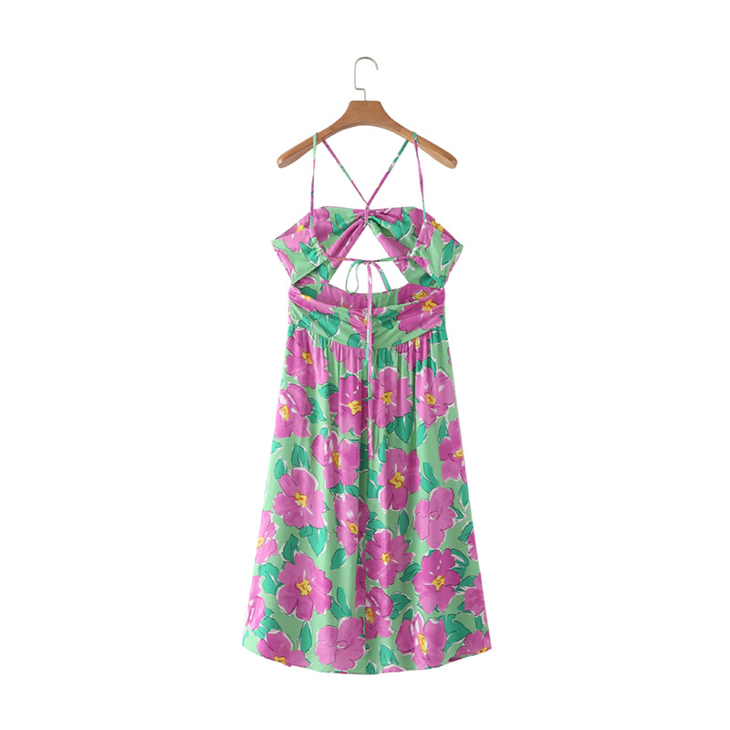 spring floral printed hollow short sling dress NSXFL118379