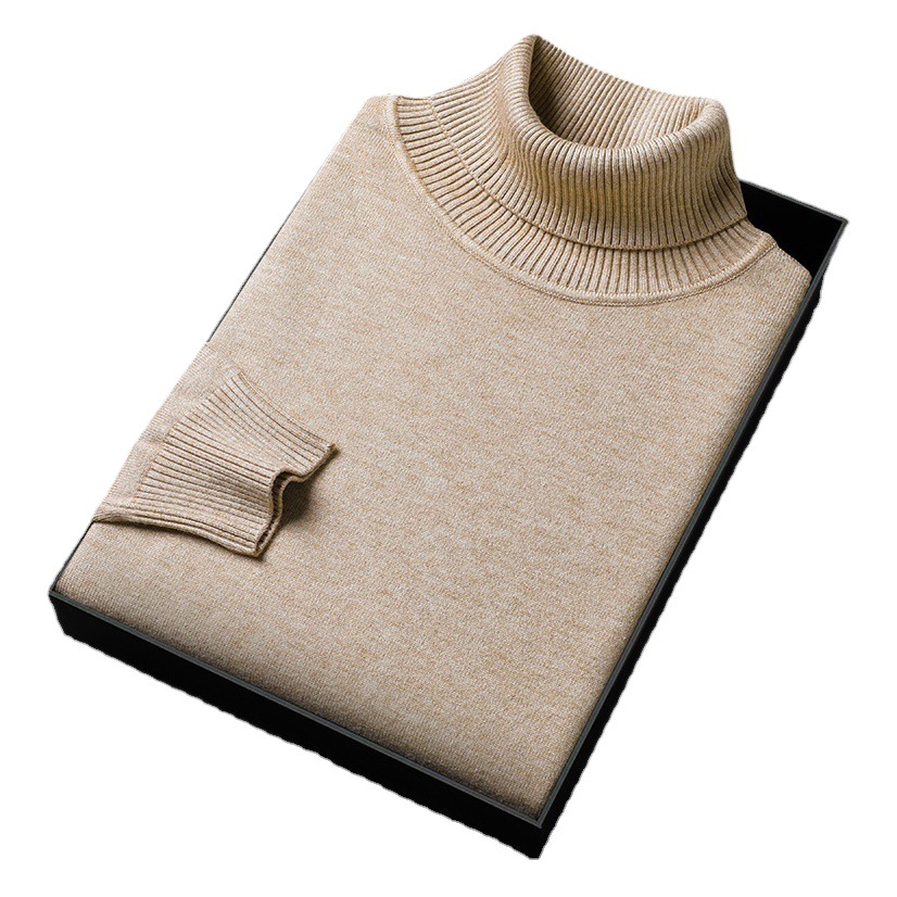 Suéter de cuello alto para hombre, tejido, ajustado, de color liso, elástico, para hombres jóvenes y de mediana edad.