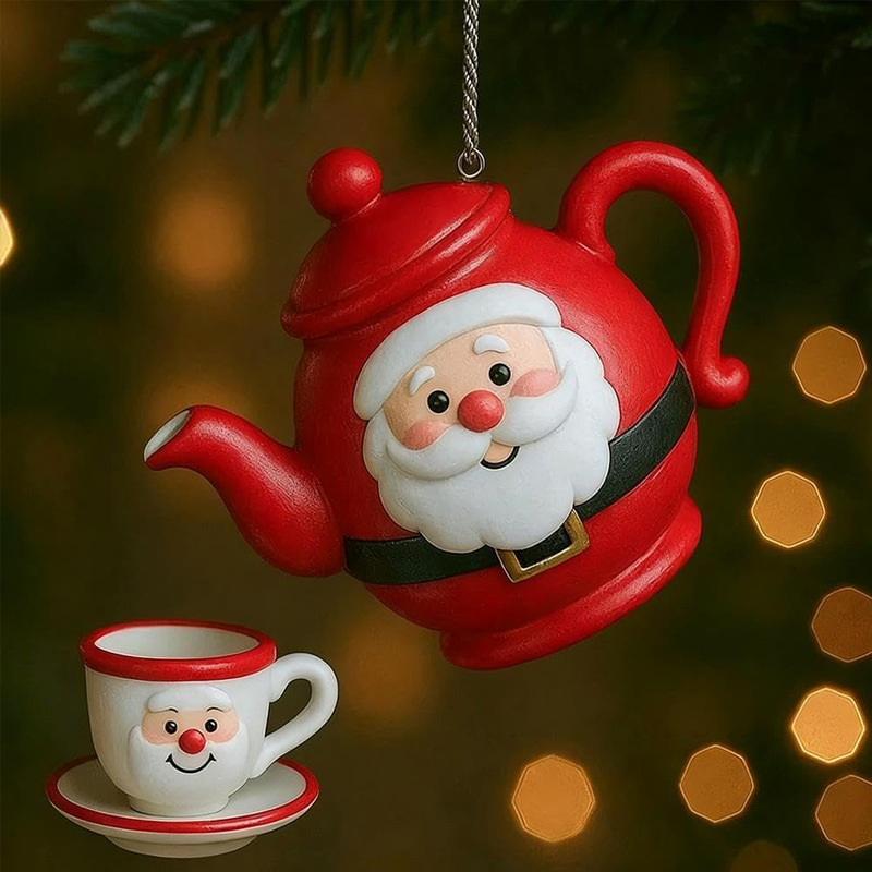 Christmas Teapot Ornament跨境茶壶圣诞节装饰品圣诞树装饰挂饰|undefined