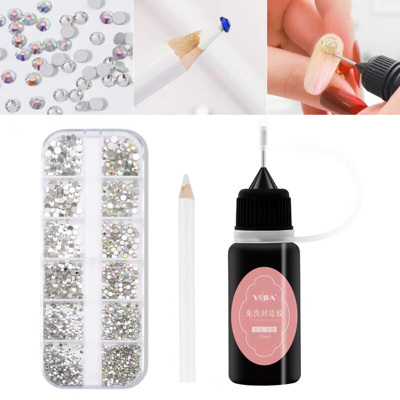 Cross-border nail nail drill tool suit transparent AB flat drill point drill pencil wash-free edge sealing glue Cross-border nail nail drill tool suit transparent AB flat drill point drill pencil wash-free edge sealing glue