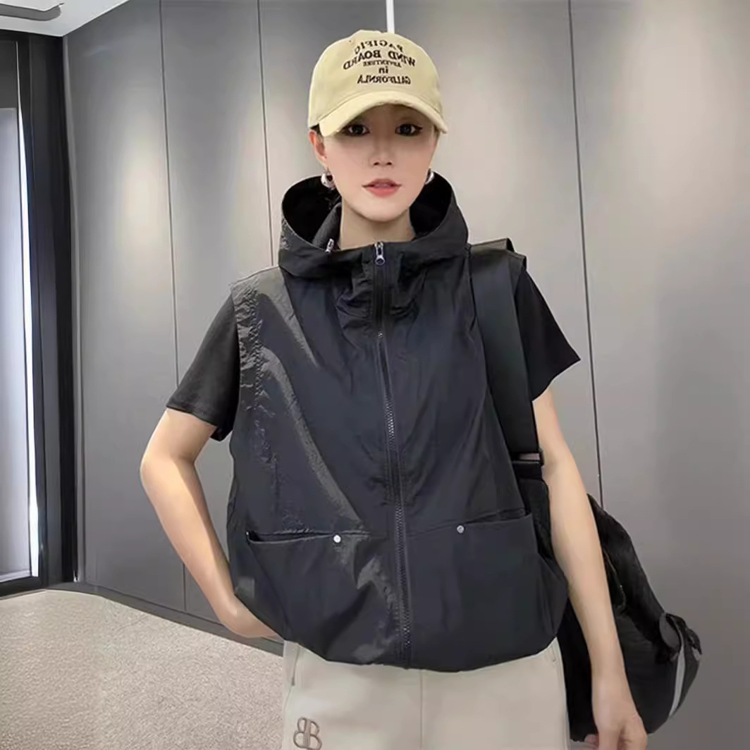 Casual Thin Vest Spring and Summer Coat Women's 2024 New Korean Style Hooded Slimming Waistcoat All-match Vest for Women