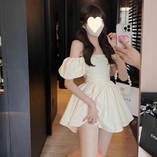 Pure Desire Two-Wear French Puff Sleeve Dress Waist Strapless Waist Puffy Short Skirt Small Holiday Dress Summer