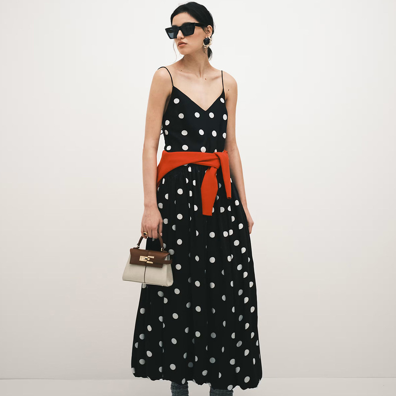 French Retro Polka Dot Dress for Women, Summer Sexy Backless Sleeveless Hot Girl Style, Long Flared Vacation Halter Neck Strap Dress