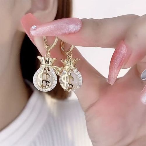 2pairs Lucky bag opal earrings for women girls Design personalized wallet Unique bling ear buckle