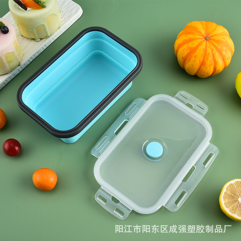 Fábrica directa caja de almuerzo de silicona plegable de grado alimenticio microondas caja de almuerzo caja de almacenamiento caja de preservación caja de almuerzo