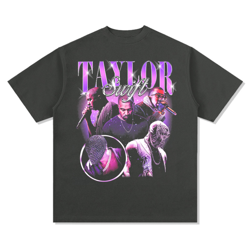 Retro KANYE WEST Spoof KANYE taylor Camiseta de manga corta suelta de algodón pesado