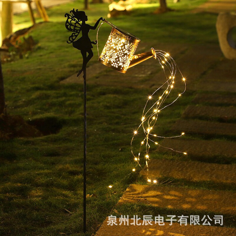Solar Lantern with Iron Art Hollow Pattern Peony Kettle Projection Lamp for Outdoor Garden Courtyard Porch Decoration