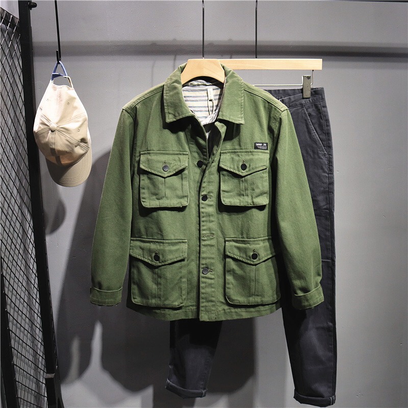 American Tough Guy Style Workwear Military Green Jacket Men's Trendy Brand Jacket Japanese Style Loose Cec Denim Top Black American Tough Guy Style Workwear Military Green Jacket Men's Trendy Brand Jacket Japanese Style Loose Cec Denim Top Black