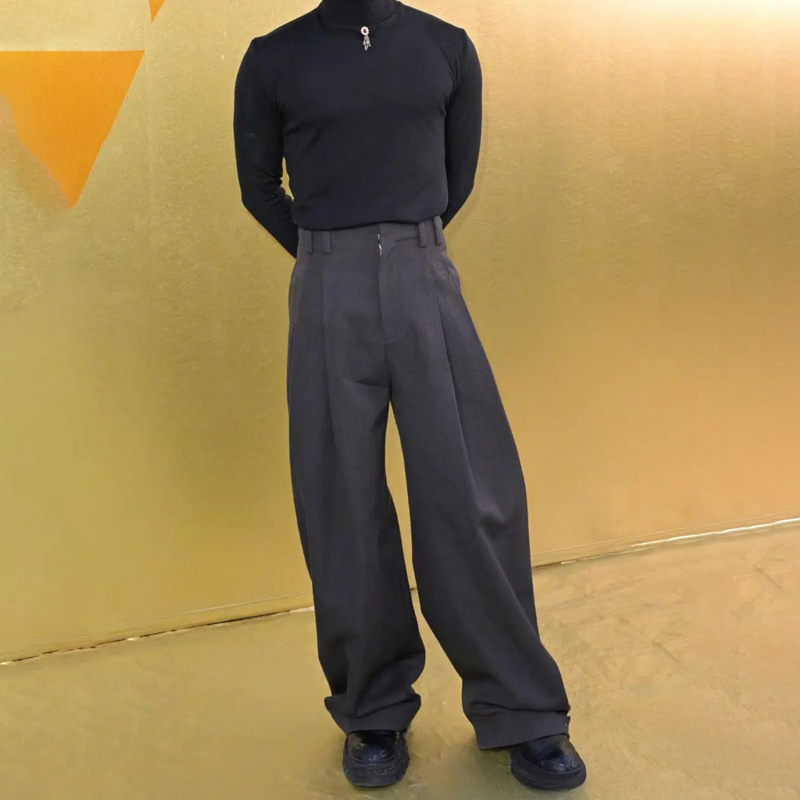 Gray wide-leg suit trousers men's design draping casual loose straight overalls suit trousers Gray wide-leg suit trousers men's design draping casual loose straight overalls suit trousers