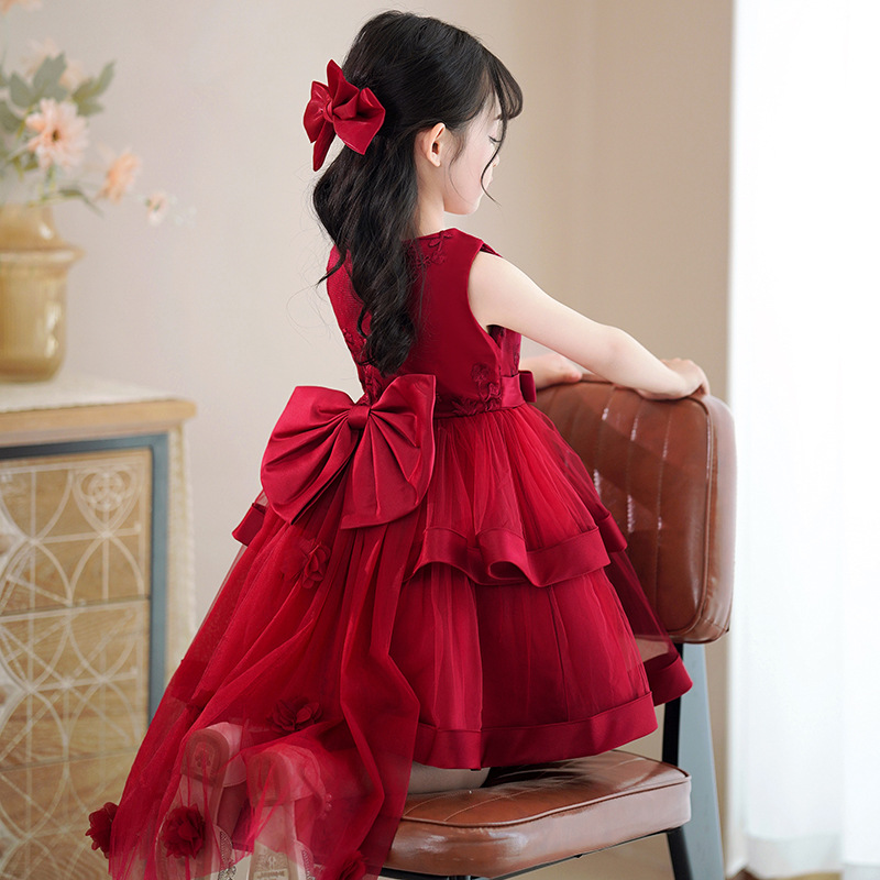 Vestido infantil vestido de princesa de verano niñas de alta gama trajes de cola gorilla de vestido de desfile de flores