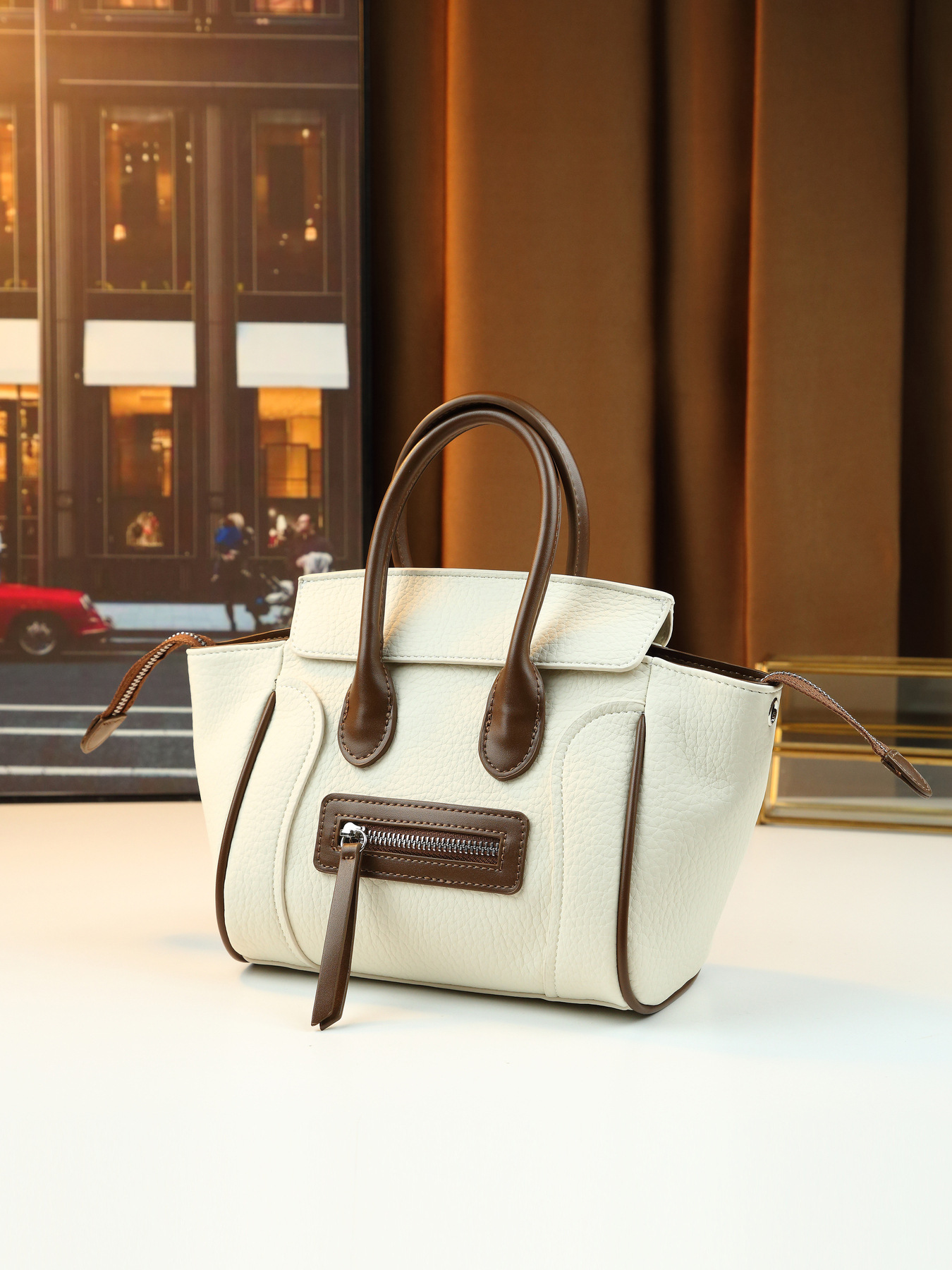 Women's Retro Colour Block Smiley Face Large Pu Leather Tote Bag_voghion.com