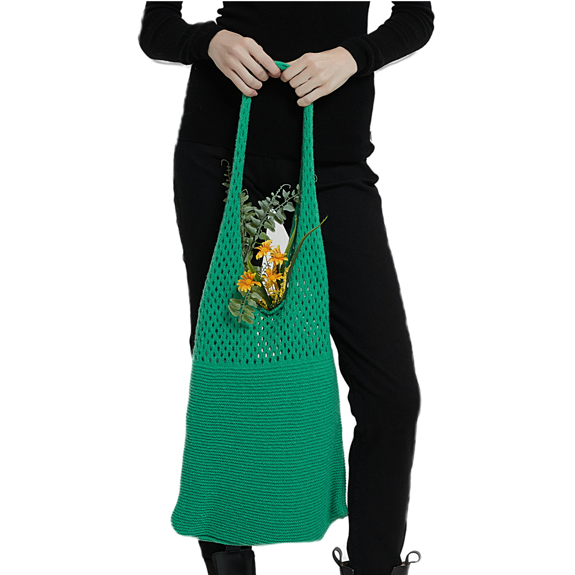 Unisex Women's solid color knitted shoulder bag hollow handbag_voghion.com