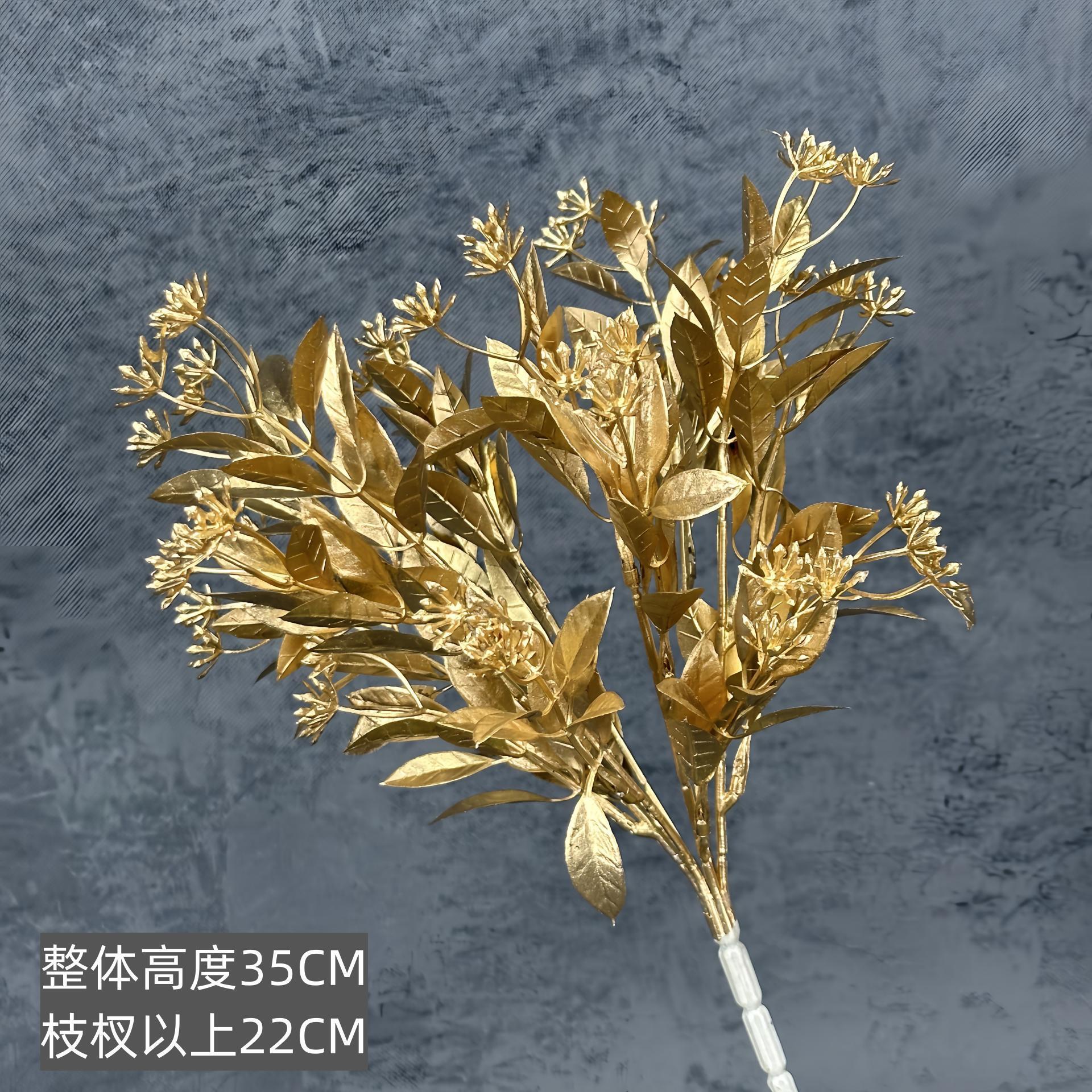 Hoja de oro artificial hoja de abanico de eucalipto hoja de ginkgo HOJA DE Navidad Año Nuevo bendición cubo arreglo floral hogar Víspera de Año Nuevo Flor al por mayor