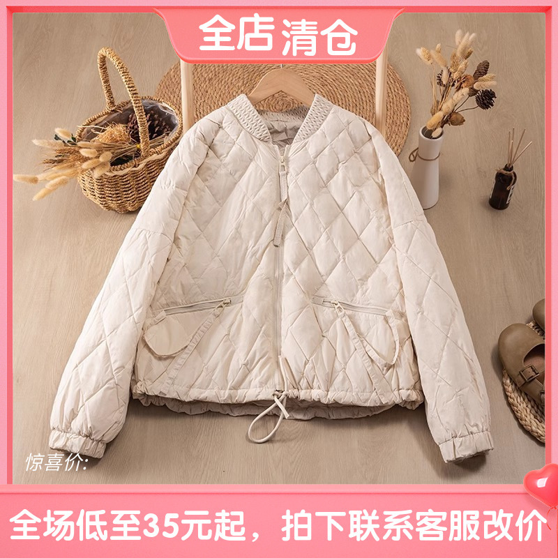 23803 느슨한 짧은 재킷 여자의 2024 새로운 겨울 다이아몬드 칼라 작은 따뜻한 재킷