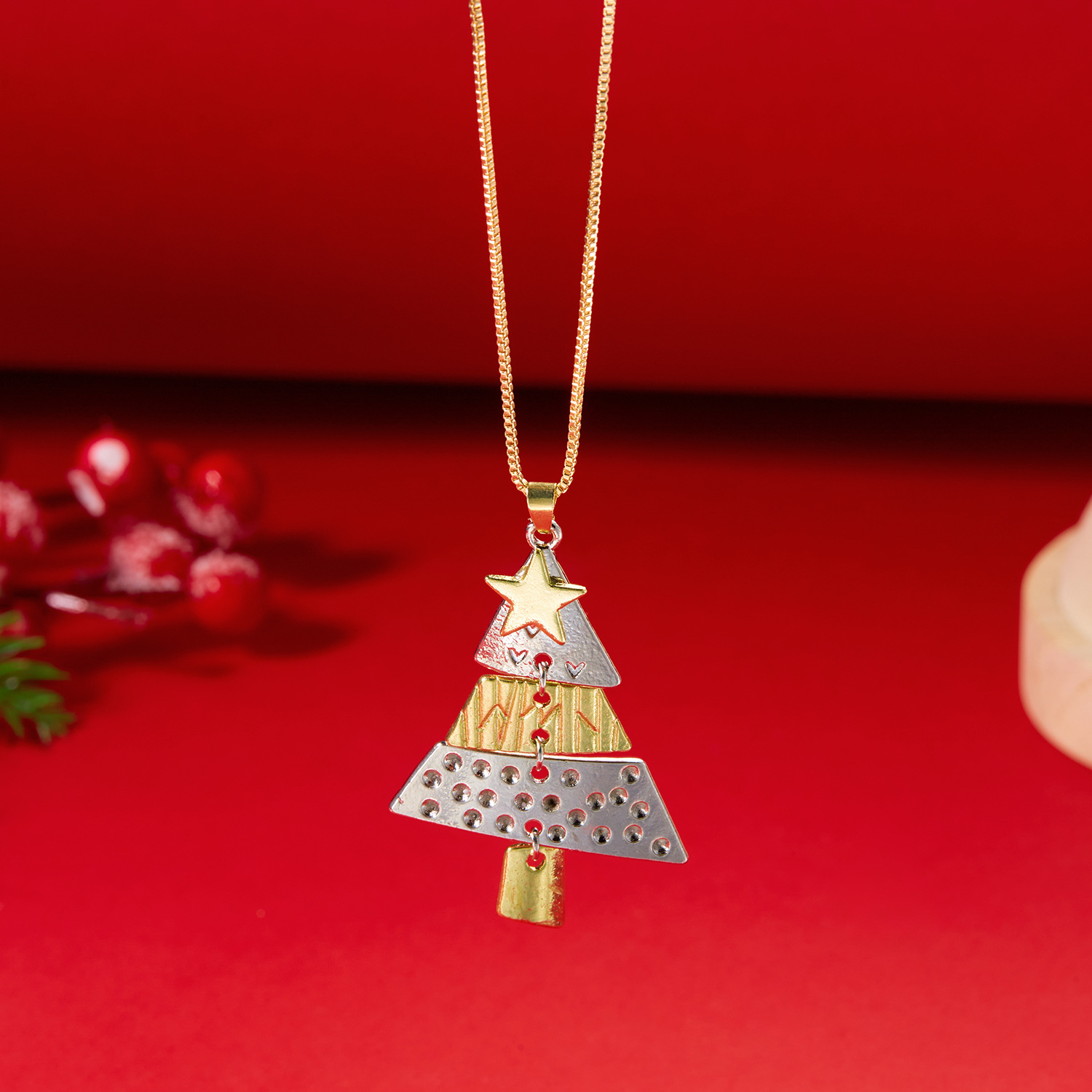 Conjunto de colar e brincos de árvore de natal para festa_voghion.com