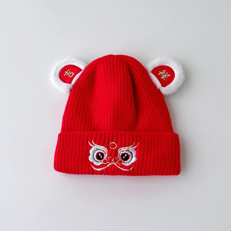 Sombreros para bebés, sombreros de lana de invierno, sombreros rojos de Año Nuevo, sombreros de punto para bebés, sombreros para hombres y mujeres, sombreros de pequeño mes