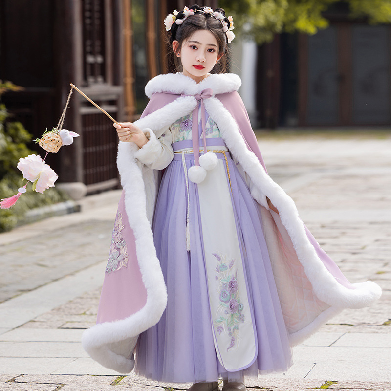 Hanfu for Girls, Autumn and Winter Children's Traditional Costume 2025 New Chinese Style Tang Suit for Girls, Thickened Winter Traditional Dress