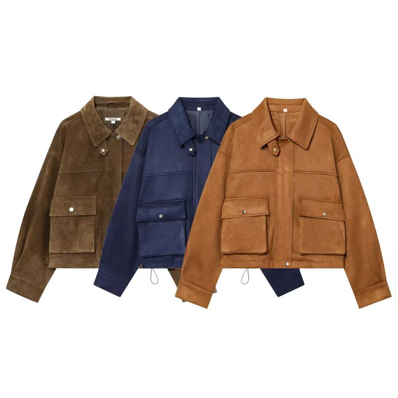 Foreign Trade Wholesale Spring New Style European and American Style Leather Pocket-Decorated Loose Bomber Jacket 8073253 Foreign Trade Wholesale Spring New Style European and American Style Leather Pocket-Decorated Loose Bomber Jacket 8073253