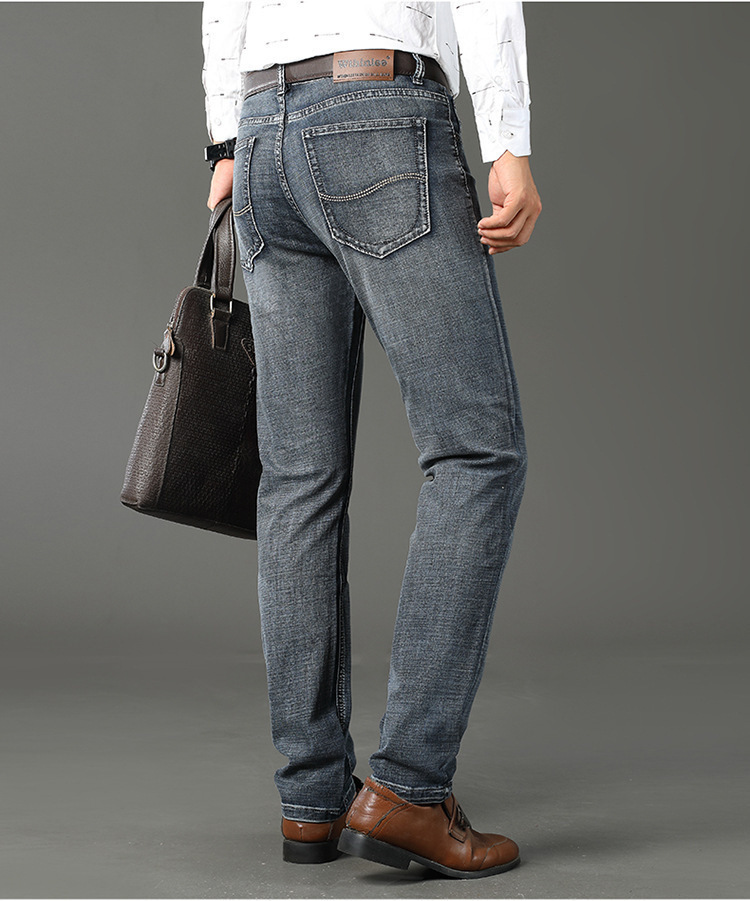 Spring and Autumn Thickened Cotton Jeans for Men's Business Straight Leg Loose Elastic Casual Pants Live Broadcast_voghion.com