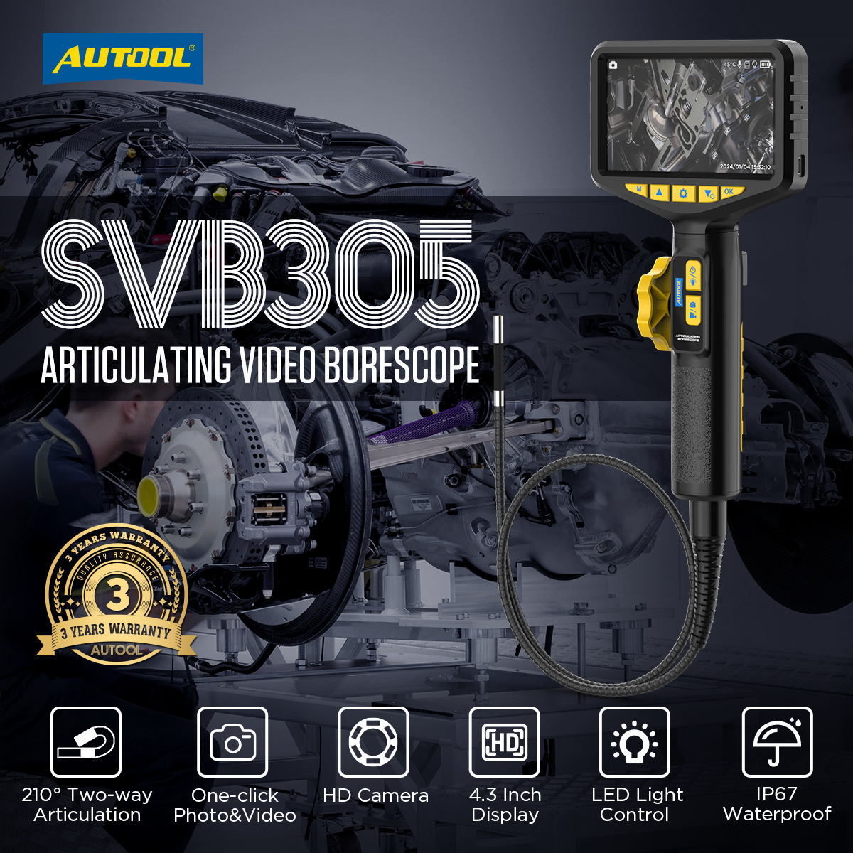 Cámara de Inspección de Automóviles AUTOOL SVB305, Herramientas de Diagnóstico