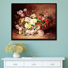 数字油画diy手工填充经典名画彩色花卉牡丹玫瑰花束丙烯装饰油画