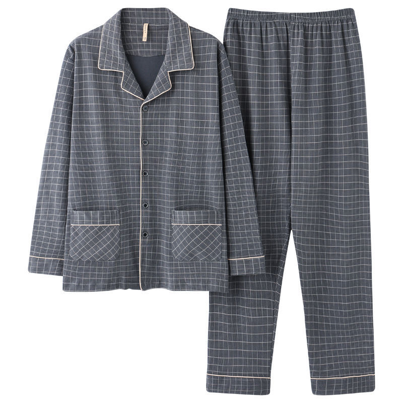 Papá pijamas de los hombres primavera y otoño 100% algodón manga larga más tamaño suelta desgaste en el hogar traje casual