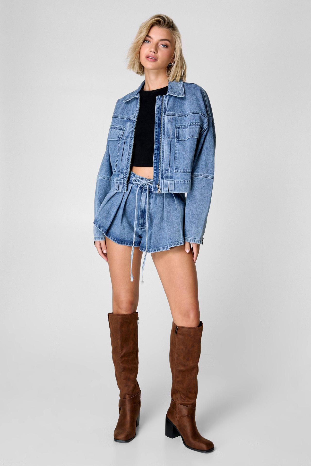 Women's Gender Holiday Women's Streetwear Solid Color Polyester Denim Shorts Co-ord Set Shorts Sets