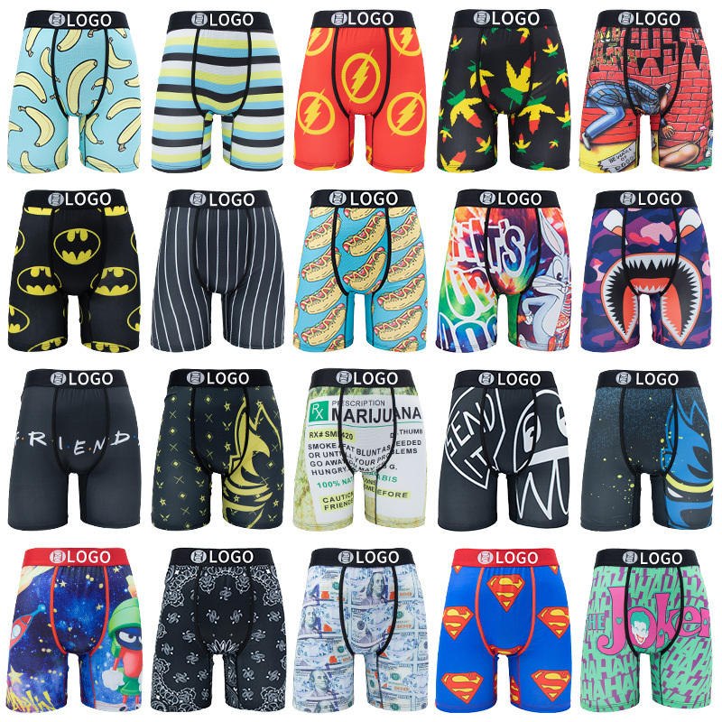 [Exclusively for Cross-Border Supply] Psd Same Style Underwear Men's Graffiti Boxer Briefs Printed Cartoon Running Boxer Briefs