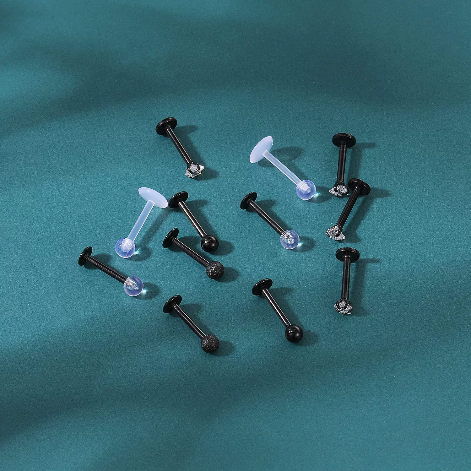 Black lip piercing stainless steel, zirconium, set, (Cross-border trading)
