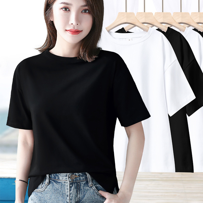 Black Hem Side Split Pure Cotton Loose Short-sleeved T-shirt Women's Summer All-match Solid Color Meat Covering Half-sleeved T-shirt
