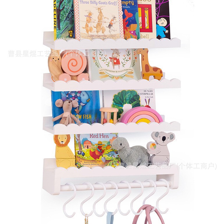 Cross-Border Wooden Wave Wall Decoration Floating Shelf Rack Kindergarten Bookshelf Bathroom Shelf Photo Frame Storage
