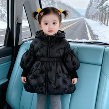 m372新款童装冬季女童法式灯笼袖立体刺绣女宝宝收腰保暖棉服外套