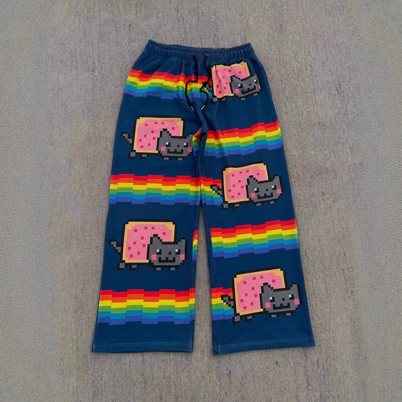2026 New Cross-Border American-Style Electronic Cat Print Sweatpants Loose Long Pants Unisex Couple Style